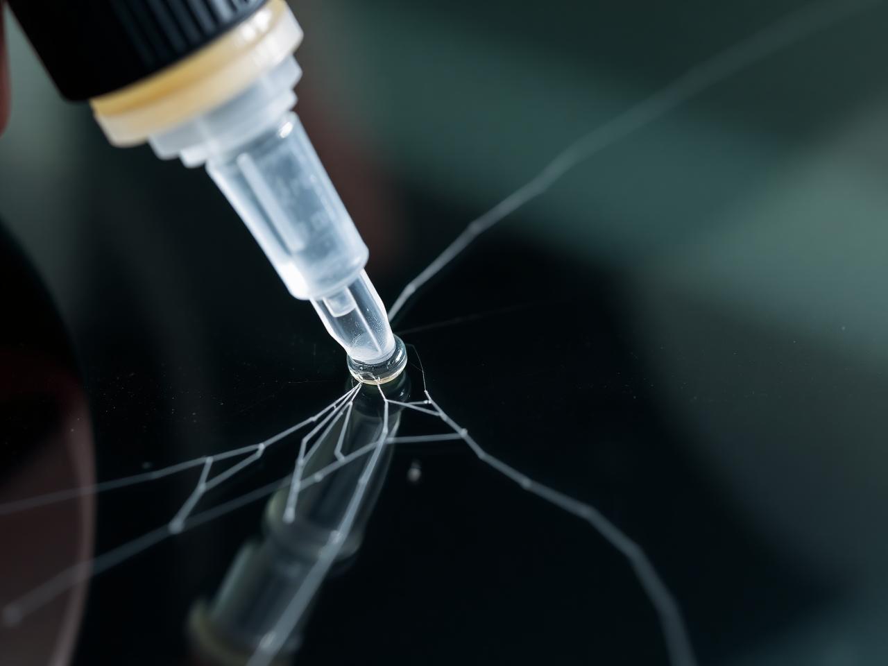 Resin chip repair tool on a windshield