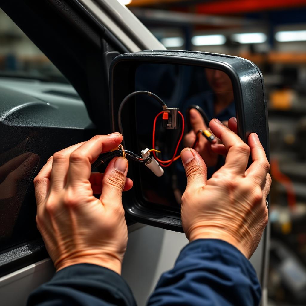 Side mirror replacement and wiring on a pickup truck in Lubbock, TX