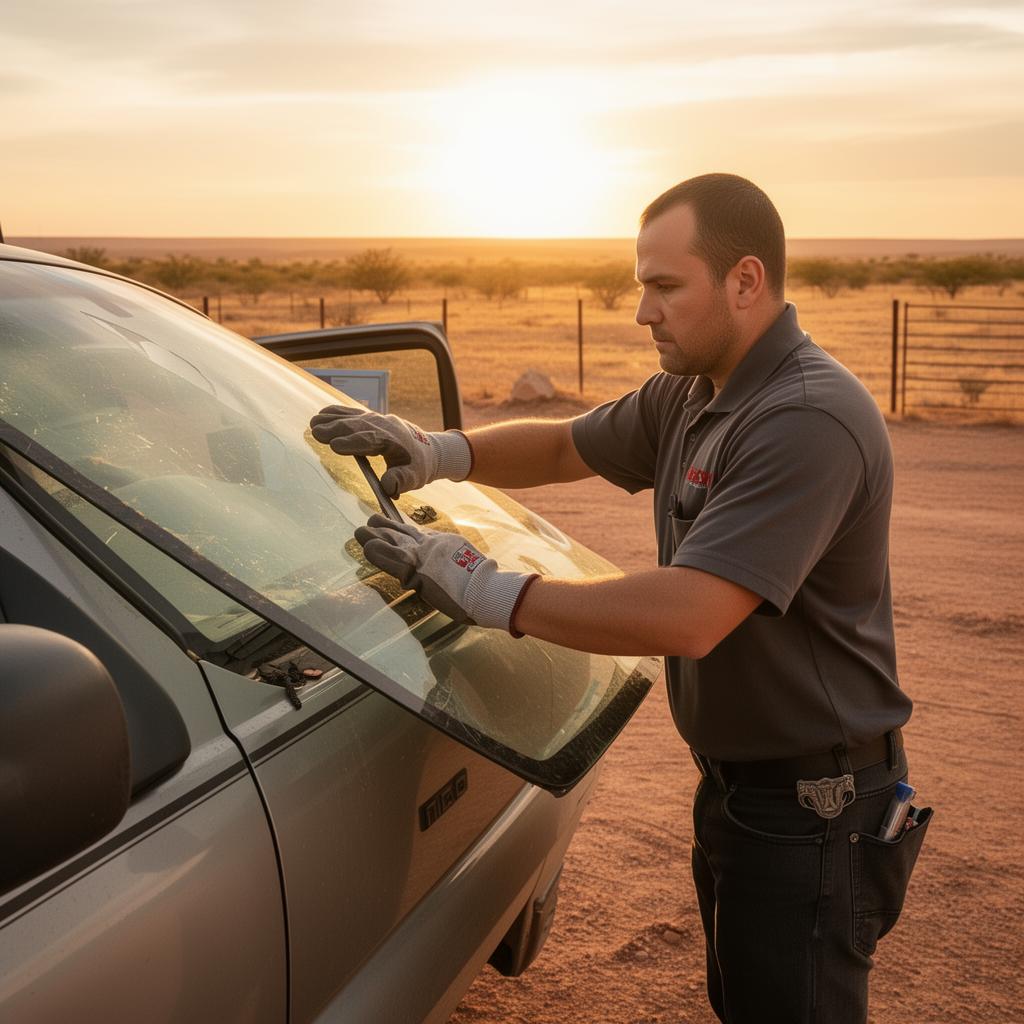 Auto glass technician replacing a windshield